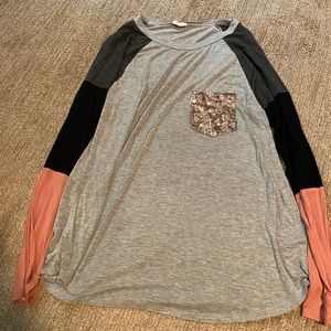 Grey long sleeve with Rose Gold Glitter pocket